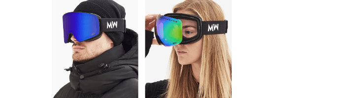 woman and man wearing ski goggles
